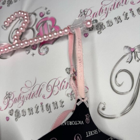 Victoria secret bra logo print black pink writing rare all over logo straps - Picture 4 of 6